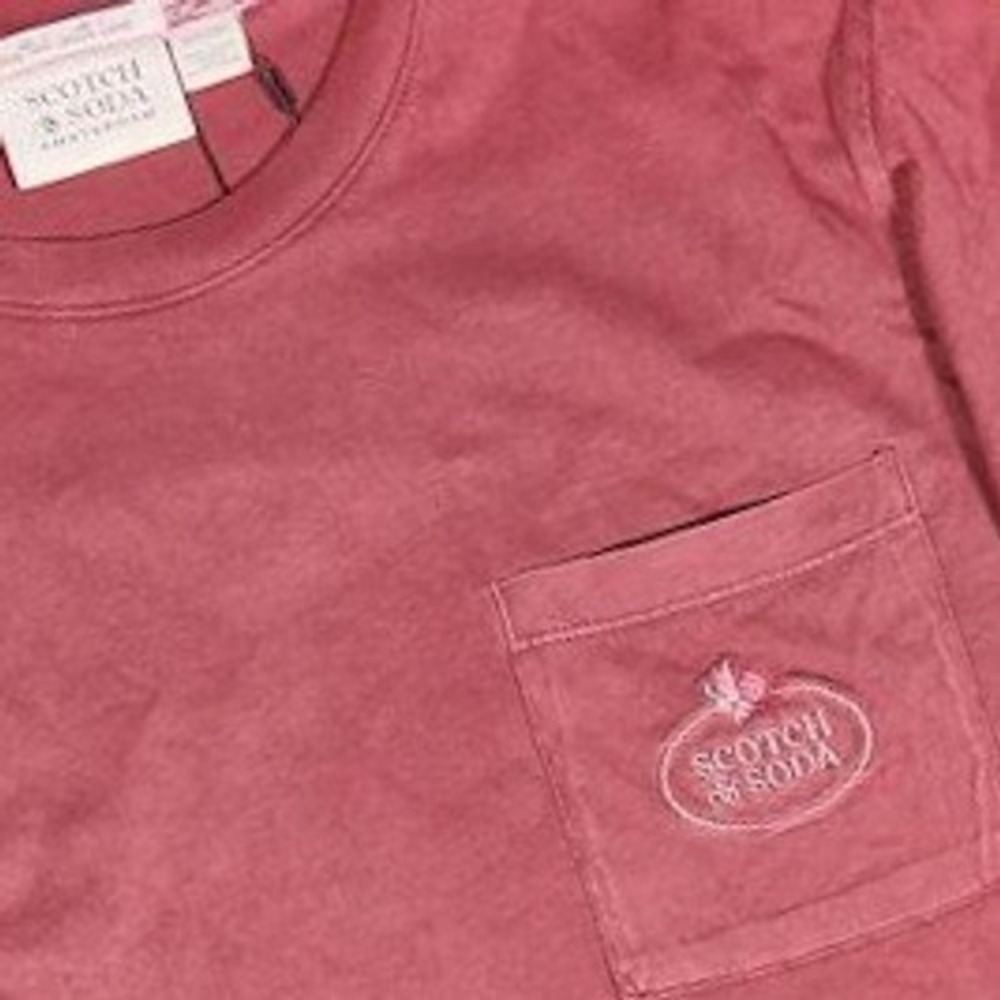 Scotch & Soda Mens Garment Dyed Pocket T-Shirt Wine Red Size Large